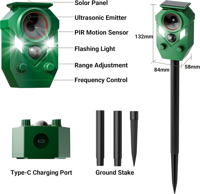 Alt view image 6 of 6 - Outdoor Solar Ultrasonic Animal Deterrent Deer Repellent Device