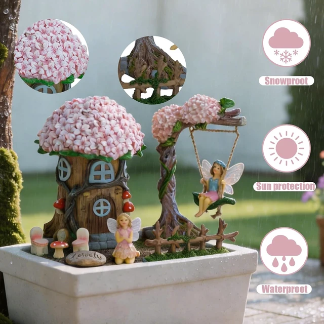 Alt view image 3 of 7 - 8 Pcs Miniature Fairy Garden Furniture Set Resin Figurines with Swing Set, Whimsical Theme for Outdoor Patio, Yard, Lawn or Desk