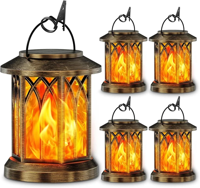 Main image of 2 Pack Upgraded Waterproof Solar Lanterns Flickering Flame, Auto On/Off Hanging Outdoor Lights for Yard, Garden & Table Decor (Bronze )