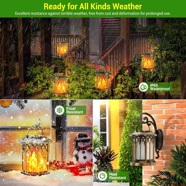 Alt view image 2 of 7 - 2 Pack Upgraded Waterproof Solar Lanterns Flickering Flame, Auto On/Off Hanging Outdoor Lights for Yard, Garden & Table Decor (Bronze )