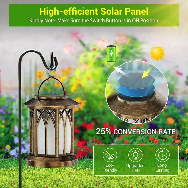Alt view image 6 of 7 - 2 Pack Upgraded Waterproof Solar Lanterns Flickering Flame, Auto On/Off Hanging Outdoor Lights for Yard, Garden & Table Decor (Bronze )