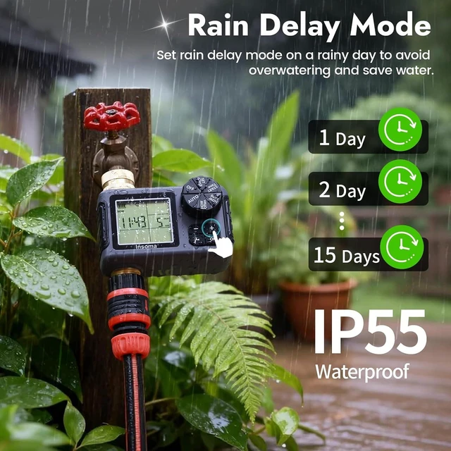 Alt view image 4 of 7 - Programmable Garden Water Timer with 100% Metal Pipe Sprinkler Controller for Faucet with Auto/Manual/Rain Delay Modes, for Lawn, Yard & Outdoor Plants
