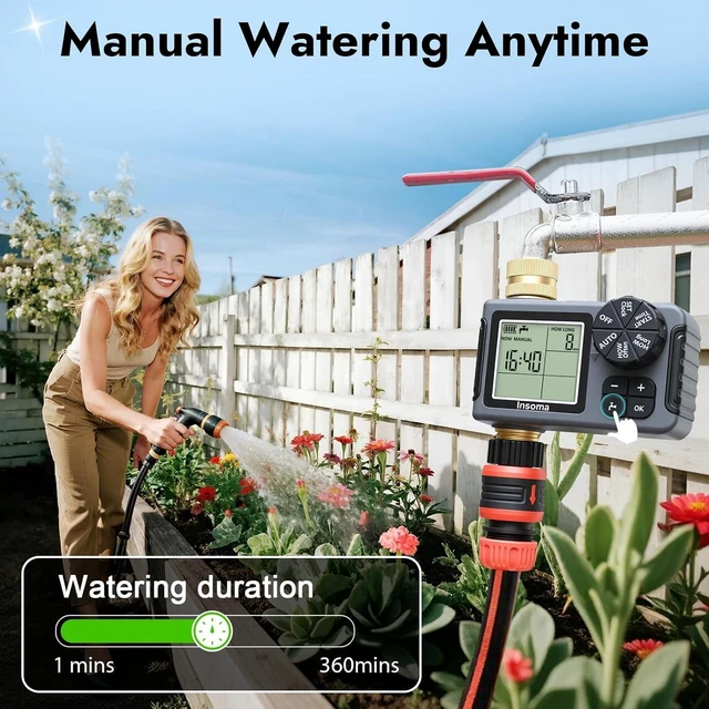 Alt view image 5 of 7 - Programmable Garden Water Timer with 100% Metal Pipe Sprinkler Controller for Faucet with Auto/Manual/Rain Delay Modes, for Lawn, Yard & Outdoor Plants