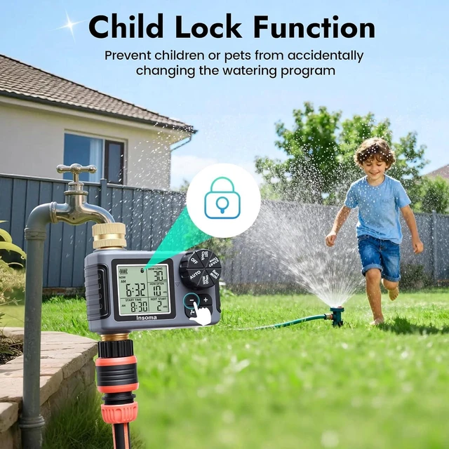 Alt view image 6 of 7 - Programmable Garden Water Timer with 100% Metal Pipe Sprinkler Controller for Faucet with Auto/Manual/Rain Delay Modes, for Lawn, Yard & Outdoor Plants