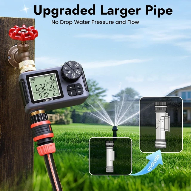 Alt view image 7 of 7 - Programmable Garden Water Timer with 100% Metal Pipe Sprinkler Controller for Faucet with Auto/Manual/Rain Delay Modes, for Lawn, Yard & Outdoor Plants