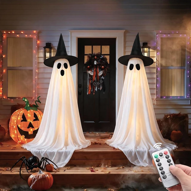 Main image of 2 Pack 5 Ft Lighted Ghost Decorations with Remote Halloween