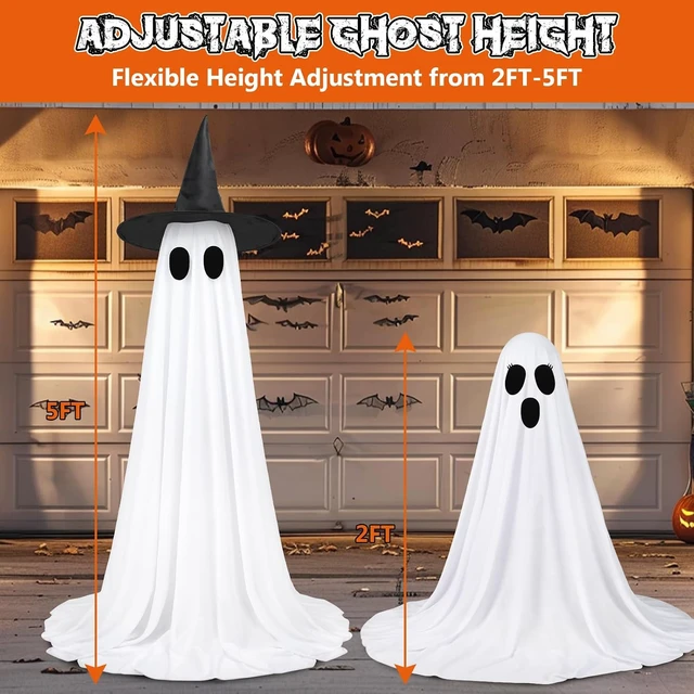 Alt view image 2 of 7 - 2 Pack 5 Ft Lighted Ghost Decorations with Remote Halloween