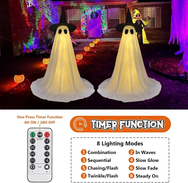 Alt view image 4 of 7 - 2 Pack 5 Ft Lighted Ghost Decorations with Remote Halloween