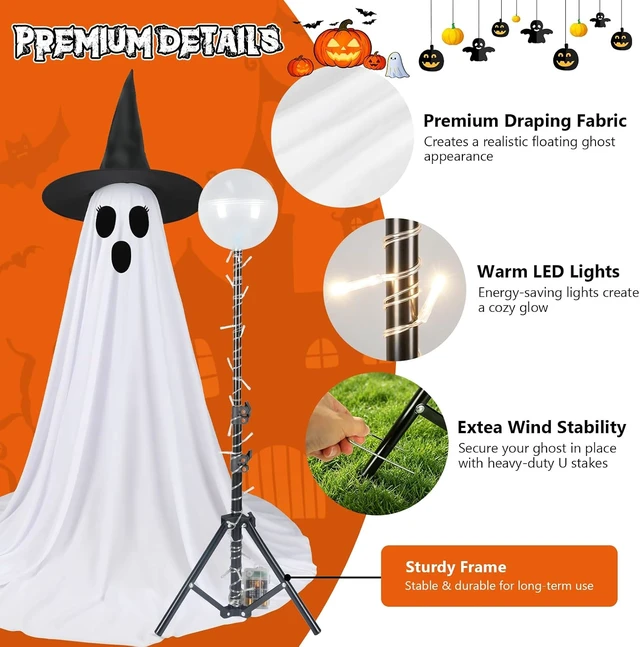 Alt view image 3 of 7 - 2 Pack 5 Ft Lighted Ghost Decorations with Remote Halloween