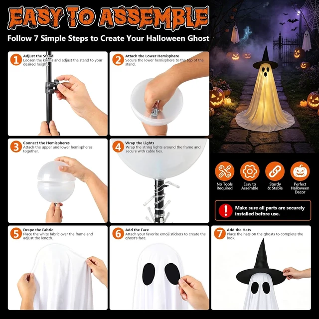 Alt view image 6 of 7 - 2 Pack 5 Ft Lighted Ghost Decorations with Remote Halloween