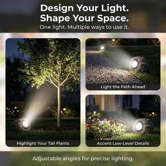 Alt view image 4 of 7 - 4 Pack Solar Powered Rock Lights Waterproof LED Decorative Spotlights for Outdoor Garden, Pathway, Walkway, Yard & Patio (Cool White)