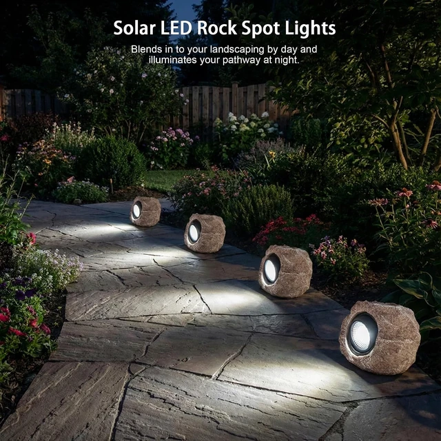 Alt view image 6 of 7 - 4 Pack Solar Powered Rock Lights Waterproof LED Decorative Spotlights for Outdoor Garden, Pathway, Walkway, Yard & Patio (Cool White)