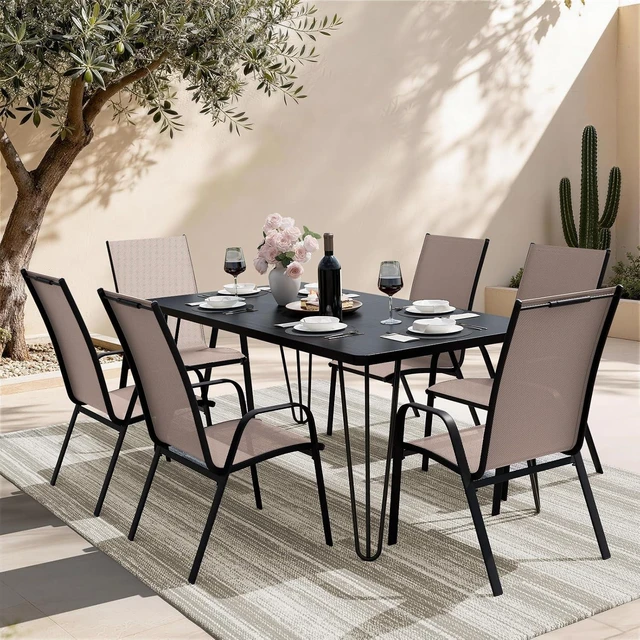 Alt view image 2 of 7 - Set of 6 Stackable Outdoor Patio Dining Chairs, Coffee