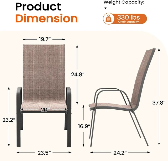 Alt view image 3 of 7 - Set of 6 Stackable Outdoor Patio Dining Chairs, Coffee