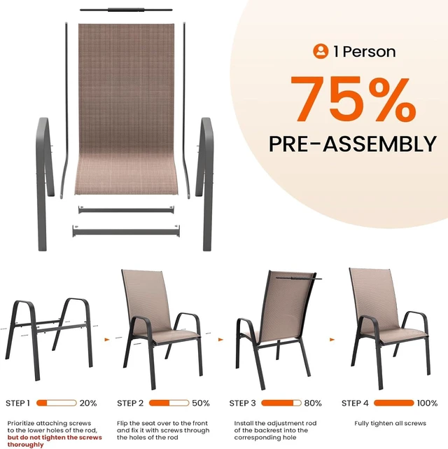 Alt view image 5 of 7 - Set of 6 Stackable Outdoor Patio Dining Chairs, Coffee