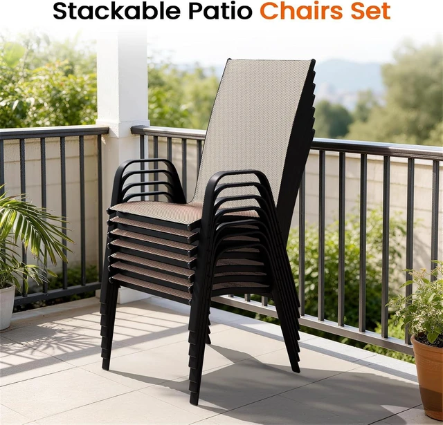 Alt view image 7 of 7 - Set of 6 Stackable Outdoor Patio Dining Chairs, Coffee