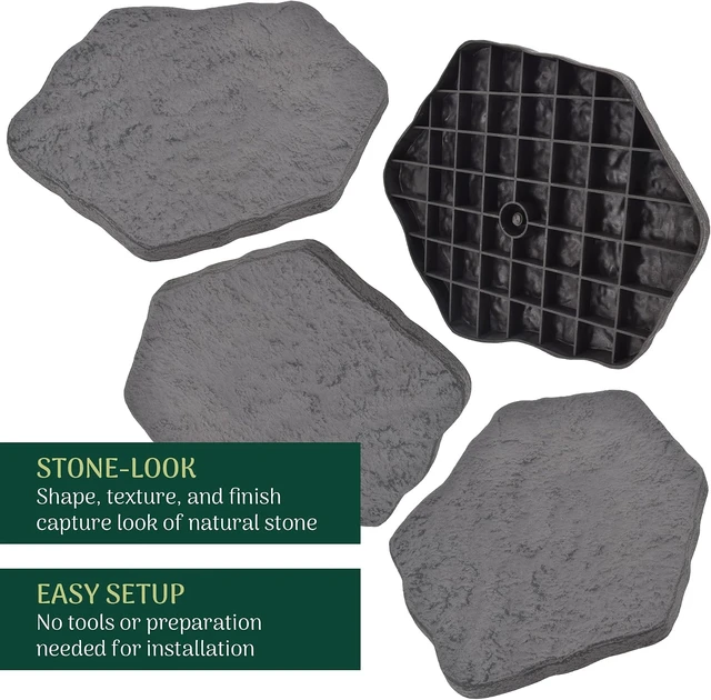 Alt view image 2 of 6 - Set of 4, 16x17 Dark Gray Fiberclay Stepping Stone Pavers Faux Stone Outdoor Garden Pathway with Repeatable Pattern