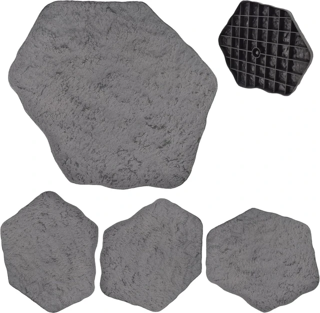 Main image of Set of 4, 16x17 Dark Gray Fiberclay Stepping Stone Pavers Faux Stone Outdoor Garden Pathway with Repeatable Pattern