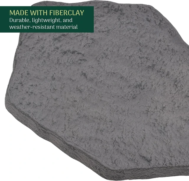 Alt view image 4 of 6 - Set of 4, 16x17 Dark Gray Fiberclay Stepping Stone Pavers Faux Stone Outdoor Garden Pathway with Repeatable Pattern