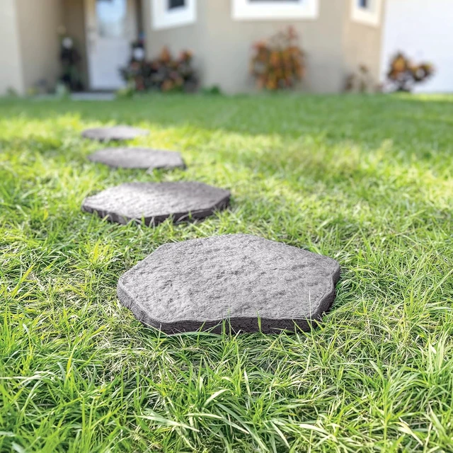 Alt view image 5 of 6 - Set of 4, 16x17 Dark Gray Fiberclay Stepping Stone Pavers Faux Stone Outdoor Garden Pathway with Repeatable Pattern