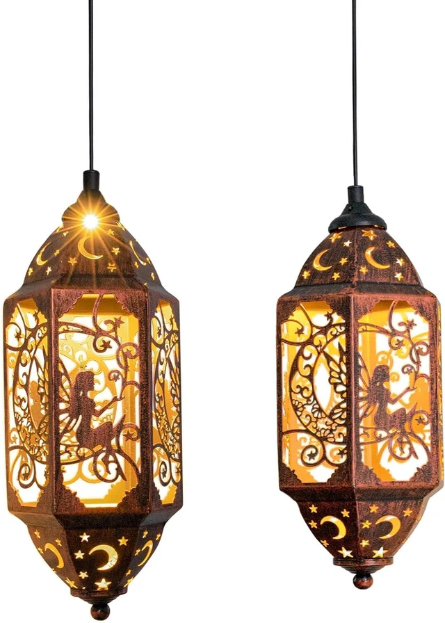 Main image of 2 Pack 12.4" Moon Solar Lanterns Waterproof Outdoor Lights for Balcony, Backyard & Porch, Garden Gift for Mom & Grandma (2Pack, Red Copper)