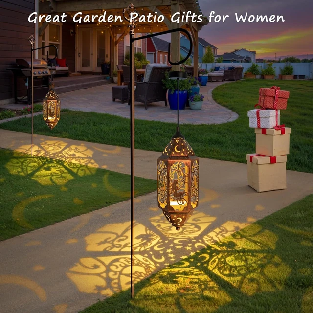 Alt view image 3 of 7 - 2 Pack 12.4" Moon Solar Lanterns Waterproof Outdoor Lights for Balcony, Backyard & Porch, Garden Gift for Mom & Grandma (2Pack, Red Copper)