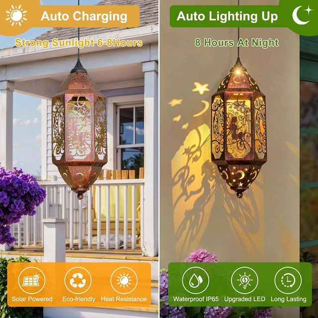 Alt view image 6 of 7 - 2 Pack 12.4" Moon Solar Lanterns Waterproof Outdoor Lights for Balcony, Backyard & Porch, Garden Gift for Mom & Grandma (2Pack, Red Copper)