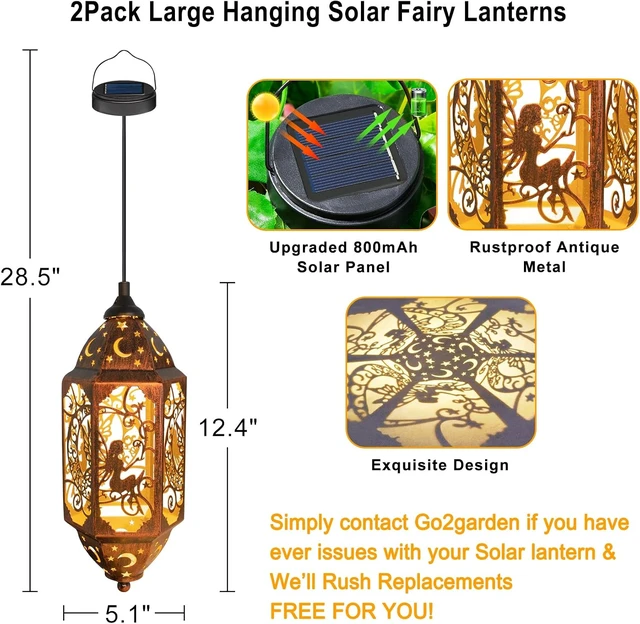 Alt view image 7 of 7 - 2 Pack 12.4" Moon Solar Lanterns Waterproof Outdoor Lights for Balcony, Backyard & Porch, Garden Gift for Mom & Grandma (2Pack, Red Copper)