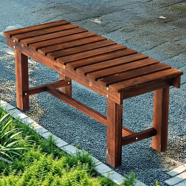 Main image of 35.5" Brown Weatherproof 2-Person Wood Backless Garden Bench