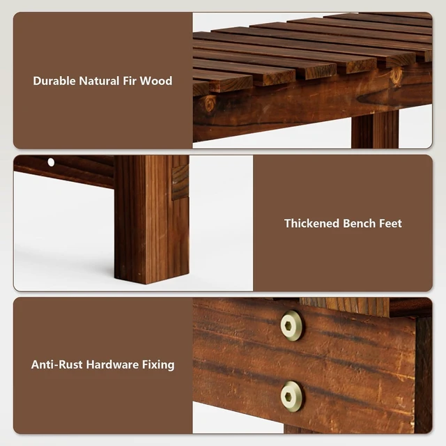 Alt view image 5 of 7 - 35.5" Brown Weatherproof 2-Person Wood Backless Garden Bench