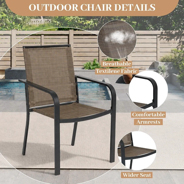 Alt view image 5 of 7 - 7 Piece Outdoor Dining Set 63" Patio Table & Stackable Chairs, Brown