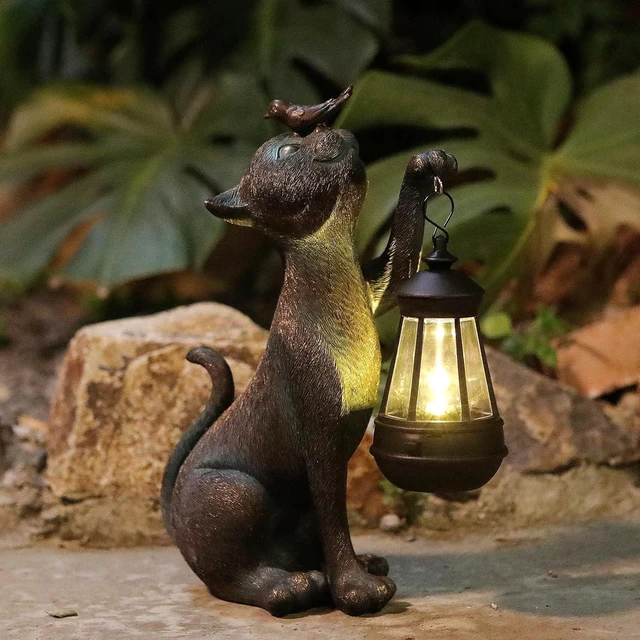 Main image of Solar Outdoor Cat Statues Garden Decor
