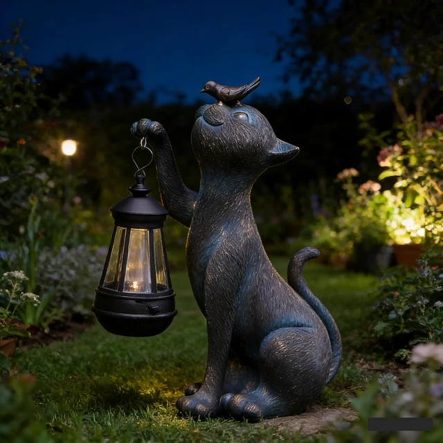 Alt view image 4 of 7 - Solar Outdoor Cat Statues Garden Decor