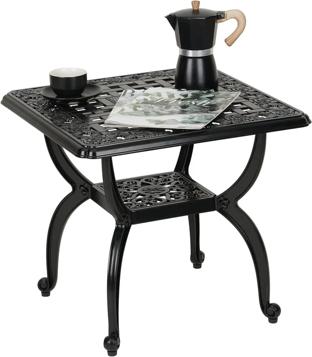 Main image of Jardin DE Centennial Anti-Rust Cast Aluminum Outdoor Side Table Patio Coffee Bistro End Table for Indoor, Garden, Porch & Balcony (Square Black)