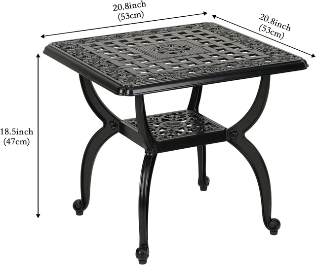 Alt view image 2 of 7 - Jardin DE Centennial Anti-Rust Cast Aluminum Outdoor Side Table Patio Coffee Bistro End Table for Indoor, Garden, Porch & Balcony (Square Black)