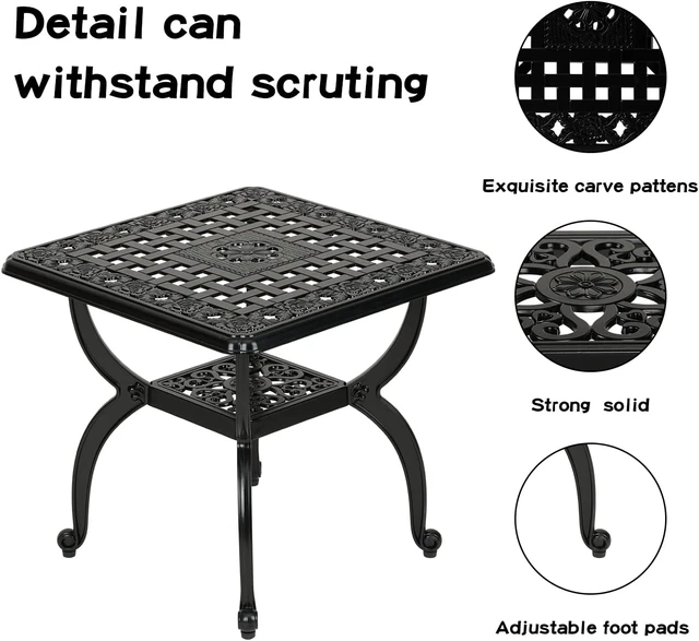 Alt view image 4 of 7 - Jardin DE Centennial Anti-Rust Cast Aluminum Outdoor Side Table Patio Coffee Bistro End Table for Indoor, Garden, Porch & Balcony (Square Black)