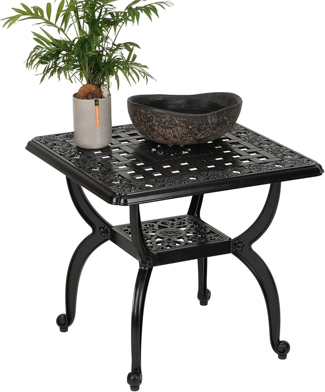 Alt view image 5 of 7 - Jardin DE Centennial Anti-Rust Cast Aluminum Outdoor Side Table Patio Coffee Bistro End Table for Indoor, Garden, Porch & Balcony (Square Black)