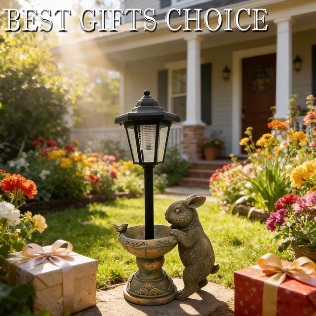Alt view image 2 of 7 - 15.8 Tall Solar Rabbit Garden Statue with Lantern Outdoor Bunny Figurine Lights for Patio, Yard & Porch, Valentine's Day Gift for Mom, Grandma & Women