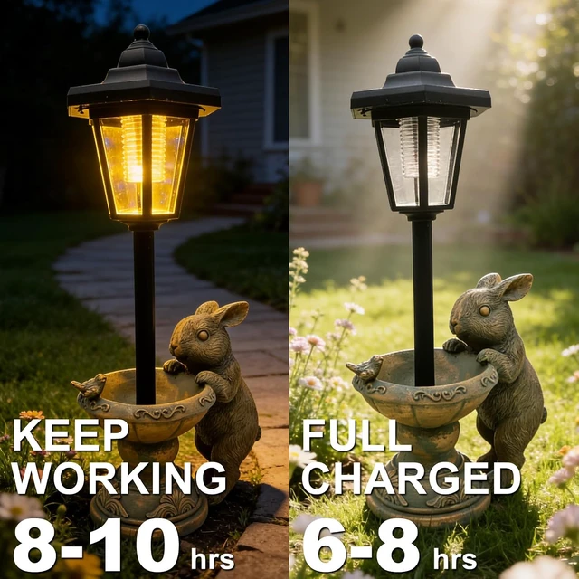Alt view image 3 of 7 - 15.8 Tall Solar Rabbit Garden Statue with Lantern Outdoor Bunny Figurine Lights for Patio, Yard & Porch, Valentine's Day Gift for Mom, Grandma & Women