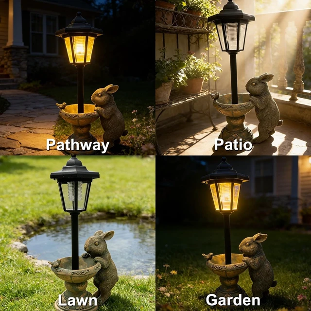 Alt view image 4 of 7 - 15.8 Tall Solar Rabbit Garden Statue with Lantern Outdoor Bunny Figurine Lights for Patio, Yard & Porch, Valentine's Day Gift for Mom, Grandma & Women