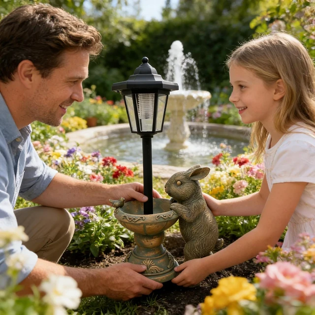 Alt view image 5 of 7 - 15.8 Tall Solar Rabbit Garden Statue with Lantern Outdoor Bunny Figurine Lights for Patio, Yard & Porch, Valentine's Day Gift for Mom, Grandma & Women