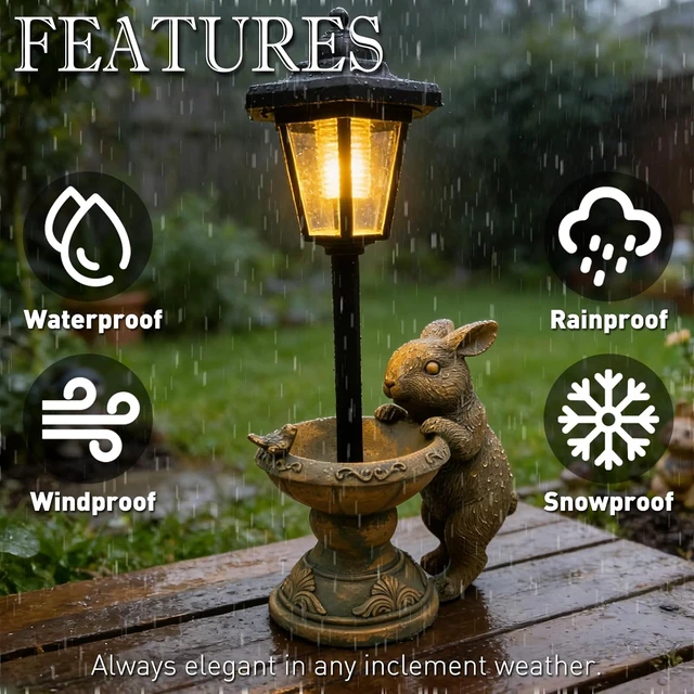 Alt view image 7 of 7 - 15.8 Tall Solar Rabbit Garden Statue with Lantern Outdoor Bunny Figurine Lights for Patio, Yard & Porch, Valentine's Day Gift for Mom, Grandma & Women