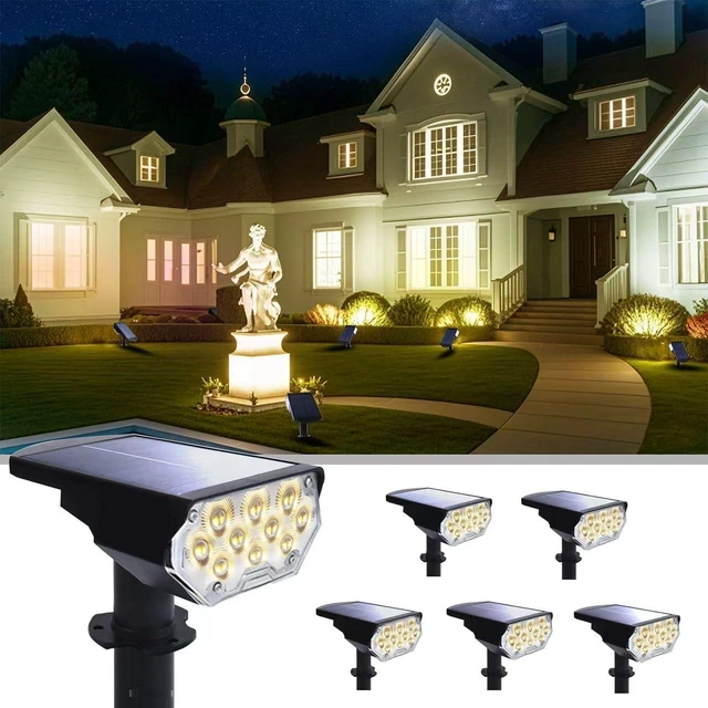 Main image of 6 Pack IP65 Waterproof Solar Spot Lights 20 LED Warm White Dusk to Dawn Uplights for Yard, Tree, House, Garden, Wall & Pathway