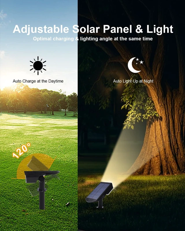 Alt view image 3 of 7 - 6 Pack IP65 Waterproof Solar Spot Lights 20 LED Warm White Dusk to Dawn Uplights for Yard, Tree, House, Garden, Wall & Pathway