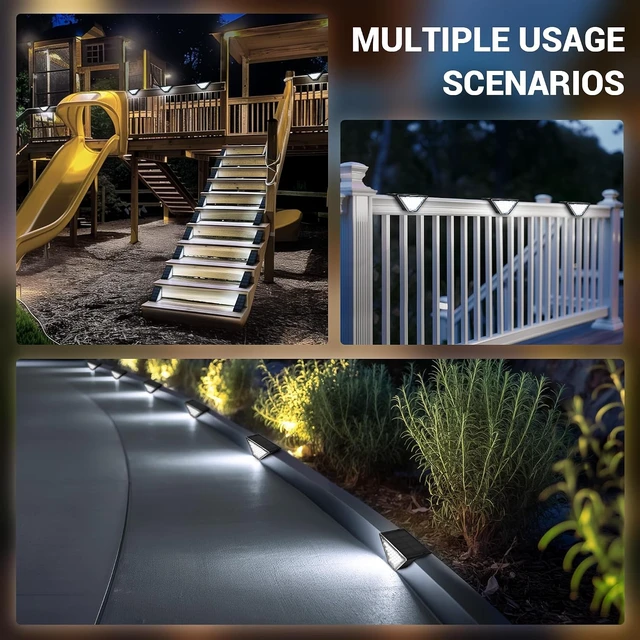 Alt view image 2 of 6 - 12 Pack 24 LED Solar Step Lights IP65 Waterproof Stair & Deck Lights for Garden, Porch, Pathway, Patio & Fence (Cold White)