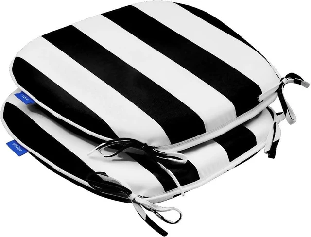 Alt view image 3 of 7 - Set of 2, 17"x16" Outdoor Chair Cushions with Ties Water Resistant All Weather U-Shape Seat Pads for Patio & Indoor Furniture (Black Stripe)