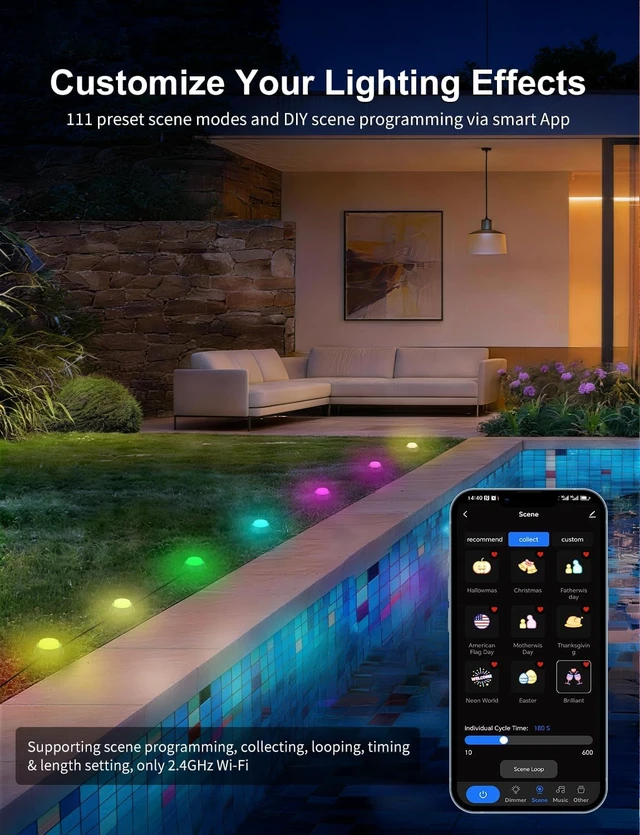Alt view image 3 of 7 - 15 Pack Wired RGBCW Ground Lights 32 Ft Outdoor Pathway Lights
