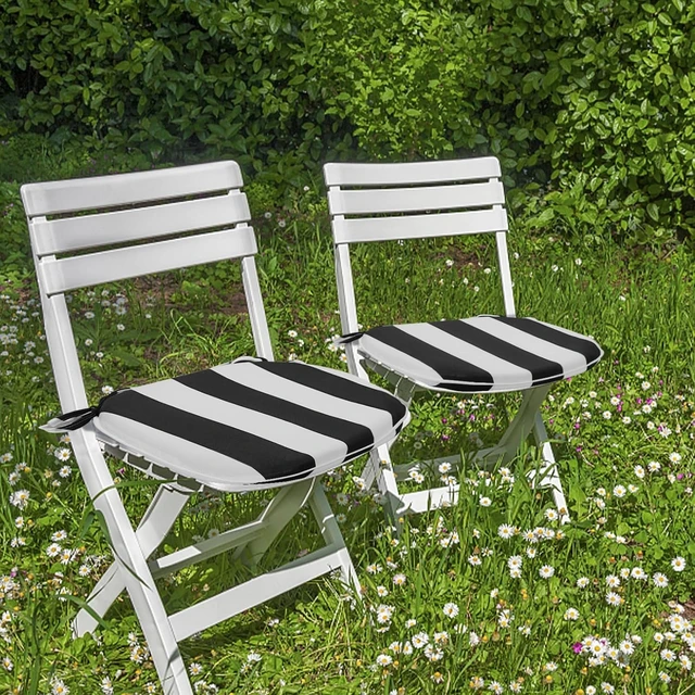 Alt view image 7 of 7 - Set of 2, 17"x16" Outdoor Chair Cushions with Ties Water Resistant All Weather U-Shape Seat Pads for Patio & Indoor Furniture (Black Stripe)