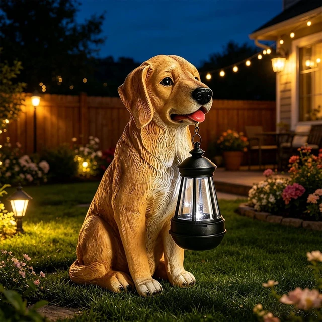 Main image of Solar Golden Retriever Dog Statue Garden Decor with Solar Lights