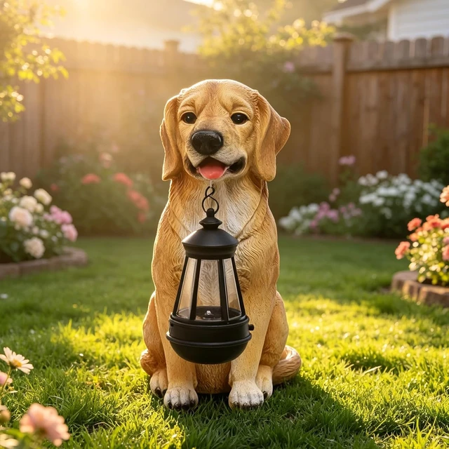 Alt view image 3 of 7 - Solar Golden Retriever Dog Statue Garden Decor with Solar Lights